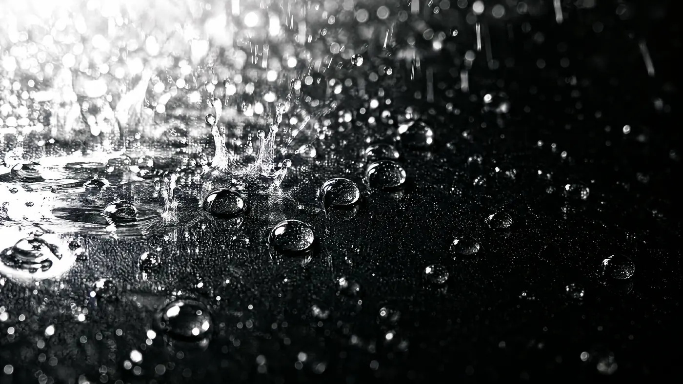 Florida rain landing on gloss black coated paint and pulling into tight water beads